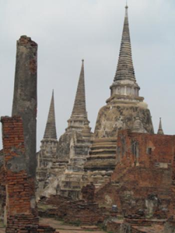 Trio of chedis at Wat Phra Sri Sanphet in Ayutthaya, Thailand. Photo by Julie Skurdenis